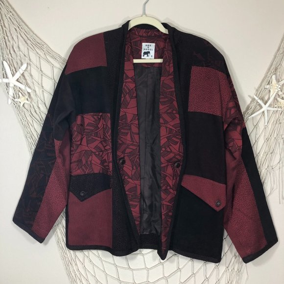 MAX & MABEL Red & Black Patchwork Jacket - Picture 1 of 11